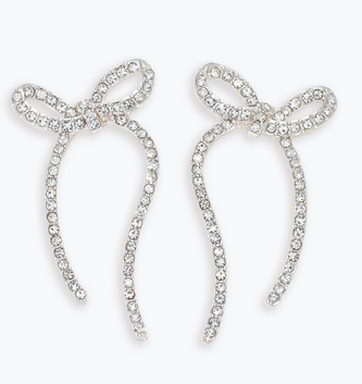 Long Silver Bows w/ Crystal Earrings