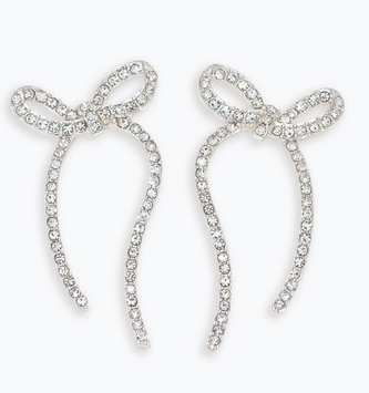 Long Silver Bows w/ Crystal Earrings
