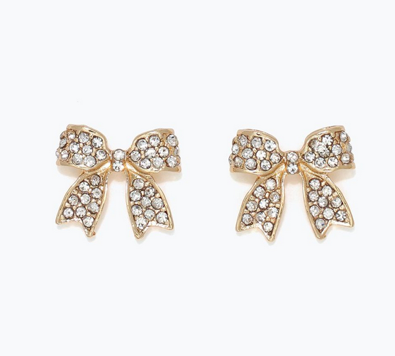 Gold Bows w/ Crystals Earrings