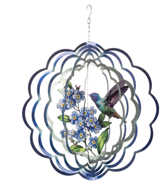 Large Hummingbird & Forget me Not Wind Spinner