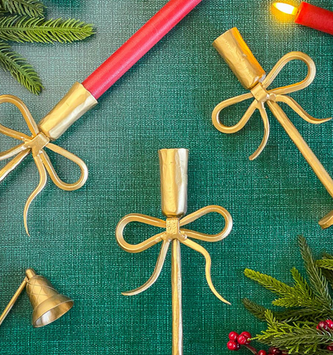Set of 3 Gold Bow Candle Holders
