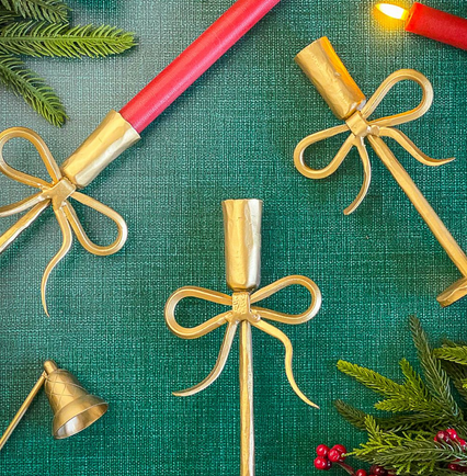 Set of 3 Gold Bow Candle Holders