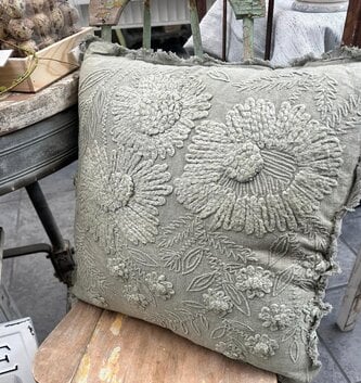18" Square Green Embossed Floral Pillow