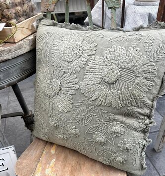 18" Square Green Embossed Floral Pillow