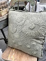 18" Square Green Embossed Floral Pillow