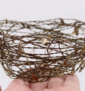 Wire Birds Nest w/ Gold Leaves