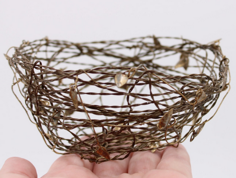 Wire Birds Nest w/ Gold Leaves