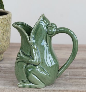 Green Stoneware Frog Pitcher