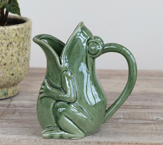 Green Stoneware Frog Pitcher