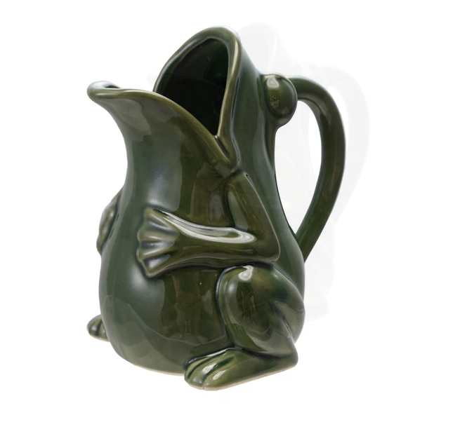 Green Stoneware Frog Pitcher