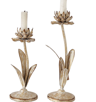 Set of 2 Gold Wash Taper Candle Holders