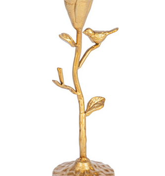Golden Single Taper Candle Holder Bird