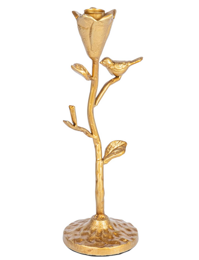Golden Single Taper Candle Holder Bird