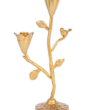 Golden Double Taper Candle Holder Bird