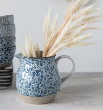 Hand-Painted Floral Print Pitcher