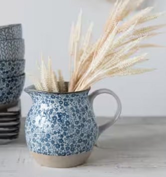 Hand-Painted Floral Print Pitcher
