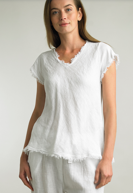 Tempo Paris Frayed Edge V-Neck Shirt By: Tempo Paris (3-Colors)