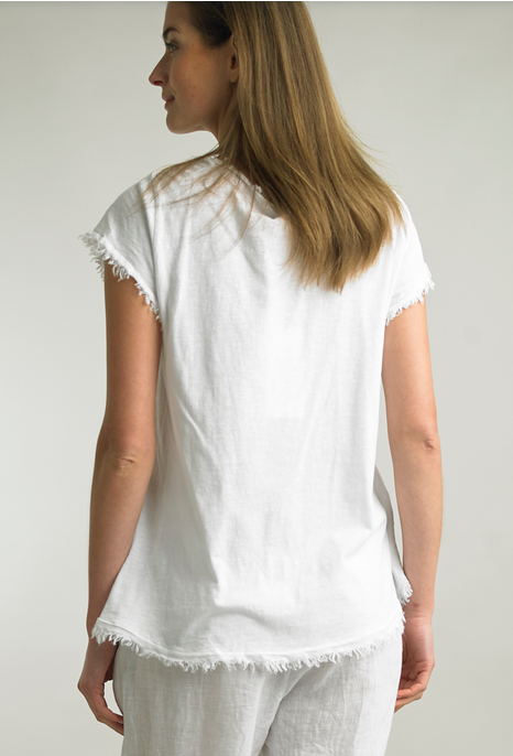 Tempo Paris Frayed Edge V-Neck Shirt By: Tempo Paris (3-Colors)