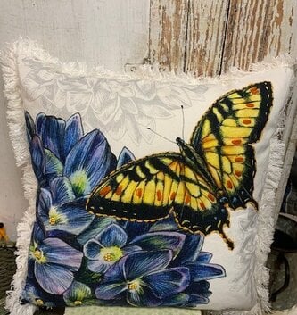 Square Botanical Butterfly Floral Pillow