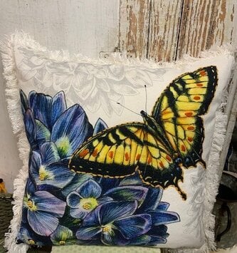 Square Botanical Butterfly Floral Pillow
