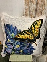 Square Botanical Butterfly Floral Pillow