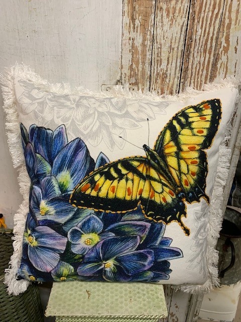 Square Botanical Butterfly Floral Pillow