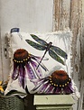 Square Botanical Dragonfly Floral Pillow