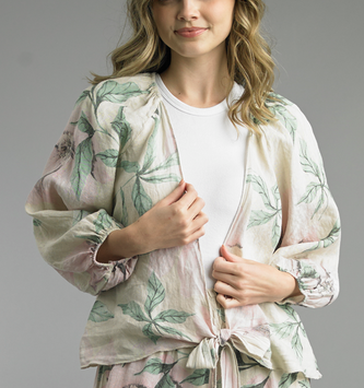 Linen Floral Tie Front Top By: Tempo Paris (2-Colors)