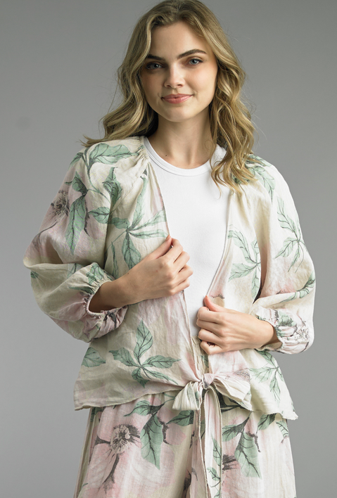 Linen Floral Tie Front Top By: Tempo Paris