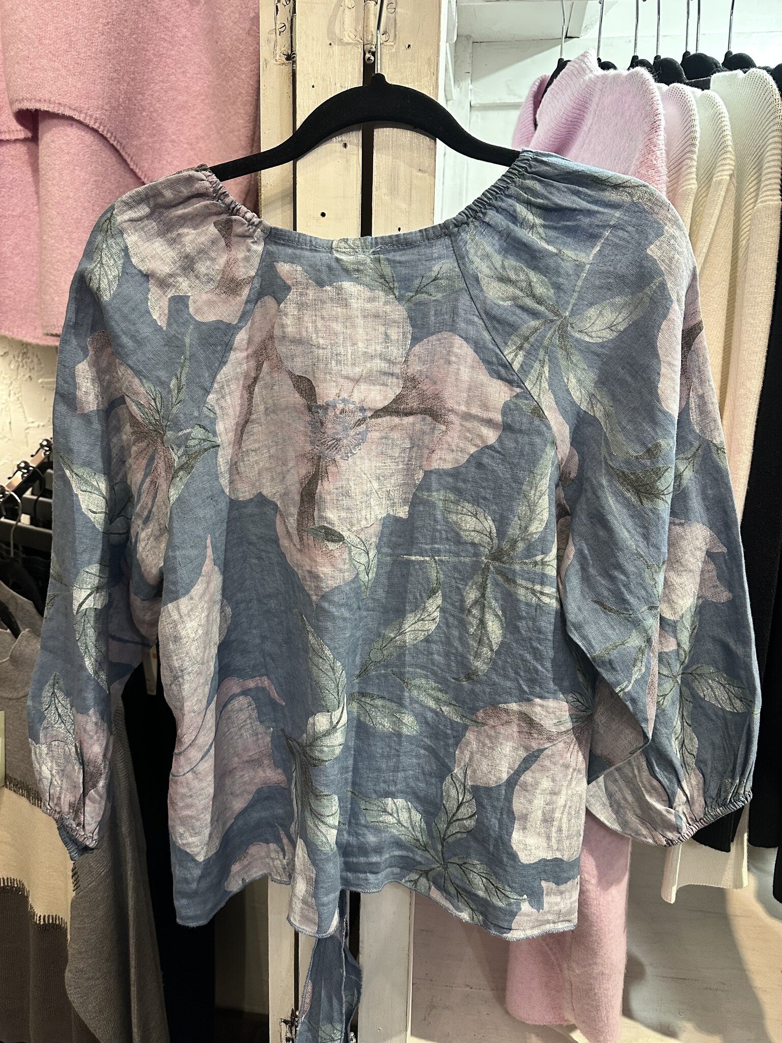 Linen Floral Tie Front Top By: Tempo Paris