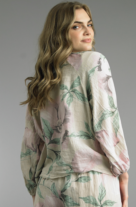 Linen Floral Tie Front Top By: Tempo Paris