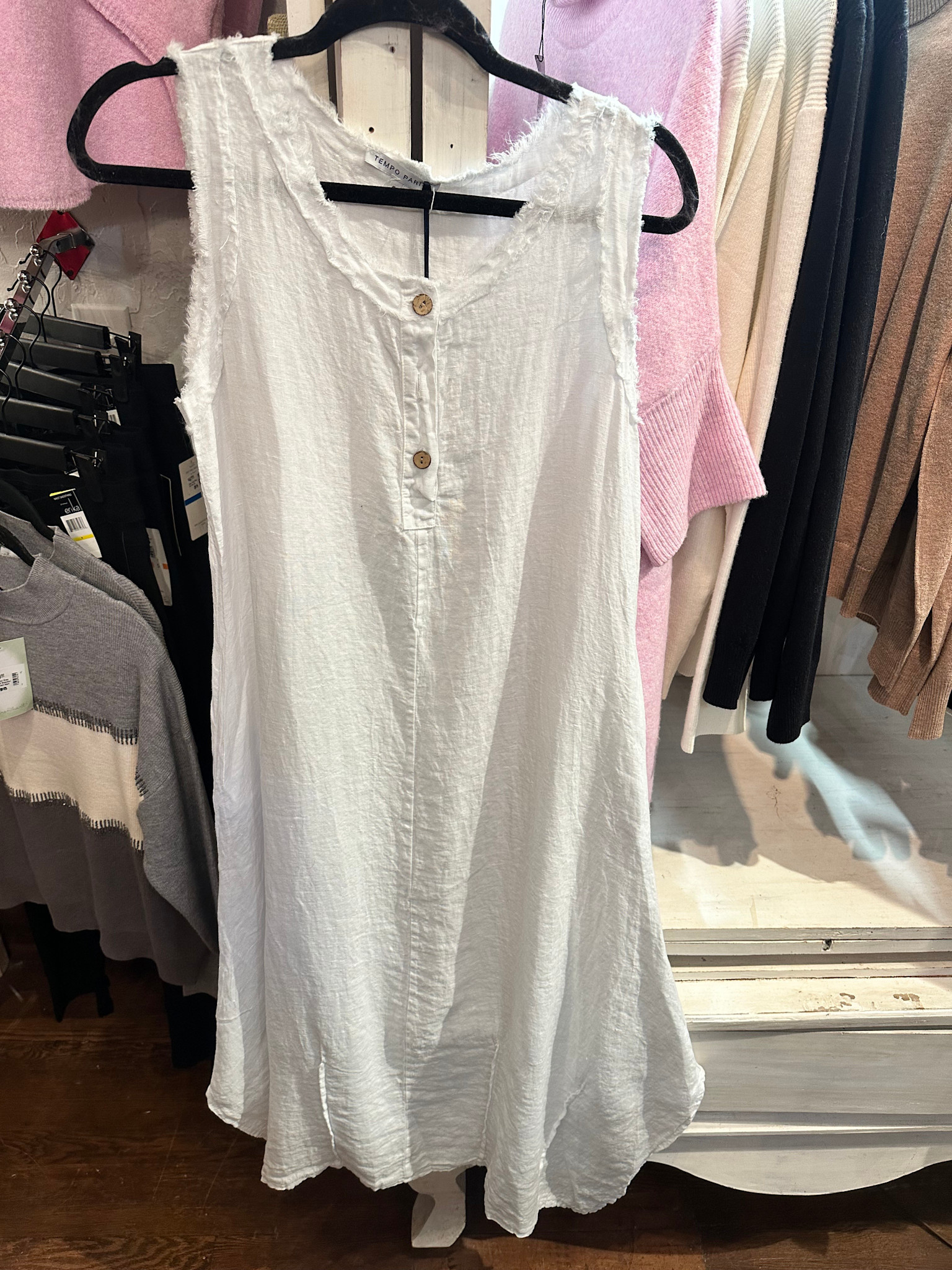 Tempo Paris Linen Raw Edge Button Dress by Tempo Paris