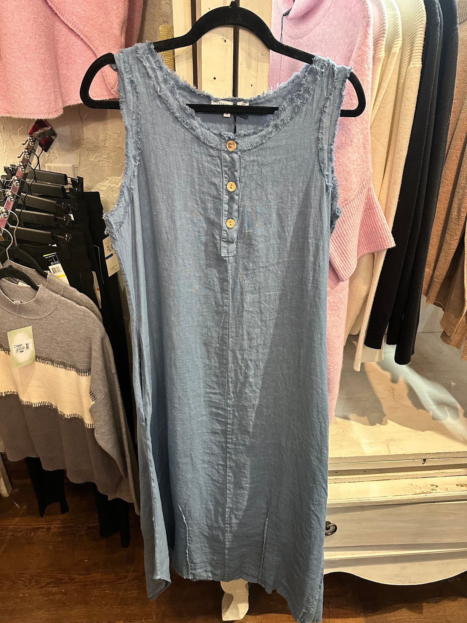 Tempo Paris Linen Raw Edge Button Dress by Tempo Paris