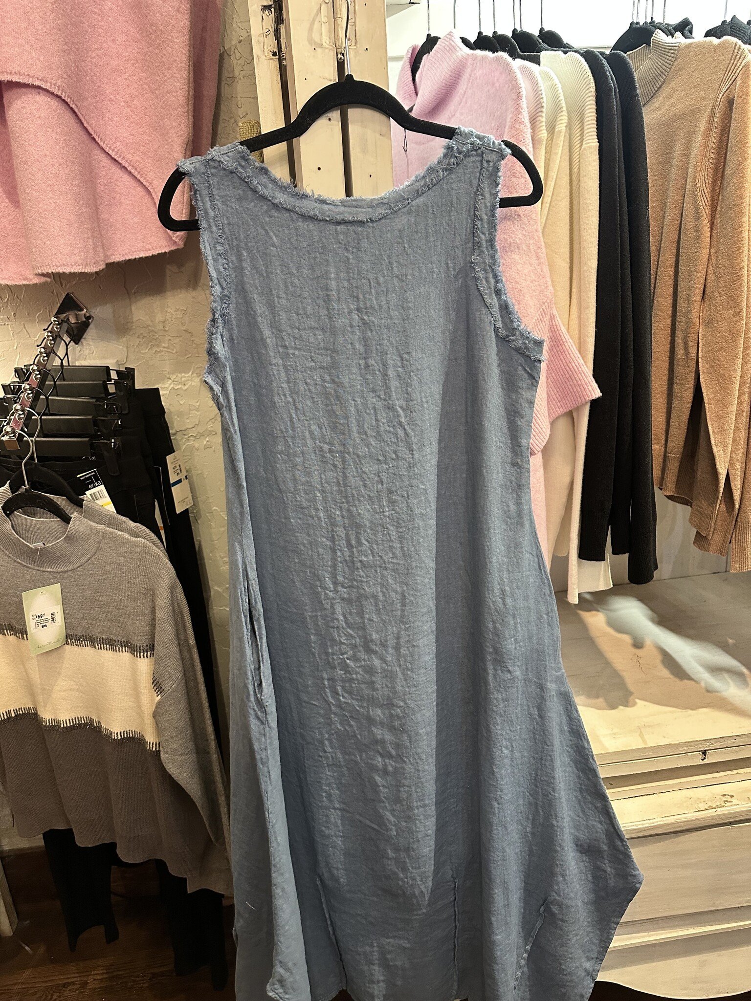 Tempo Paris Linen Raw Edge Button Dress by Tempo Paris