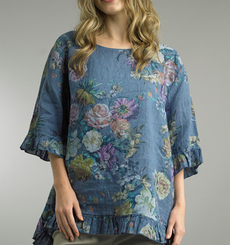 Tempo Paris Blue Ruffle Linen Tunic by: Tempo Paris