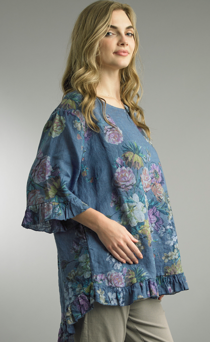 Tempo Paris Blue Ruffle Linen Tunic by: Tempo Paris