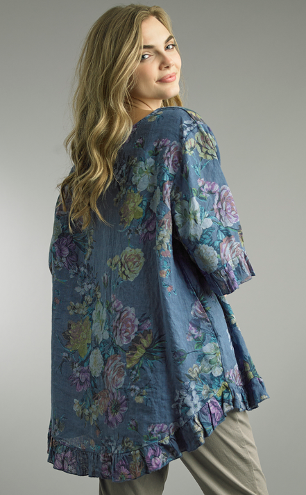 Tempo Paris Blue Ruffle Linen Tunic by: Tempo Paris