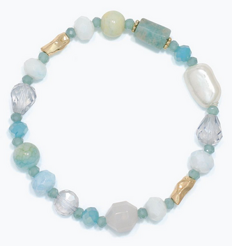 Blue & Gold Beads w/ Pearl Bracelet