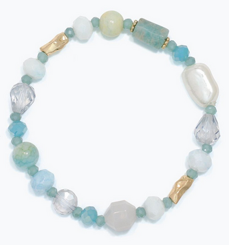 Blue & Gold Beads w/ Pearl Bracelet