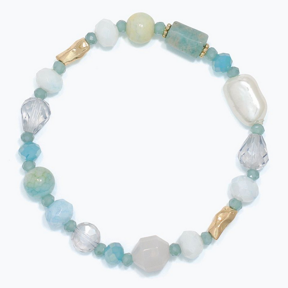 Blue & Gold Beads w/ Pearl Bracelet