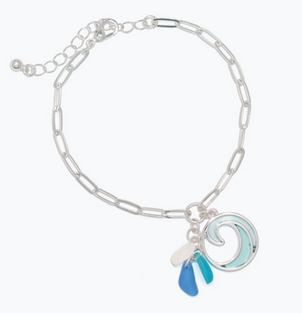 Silver Wave w/ Blue Seaglass Bracelet