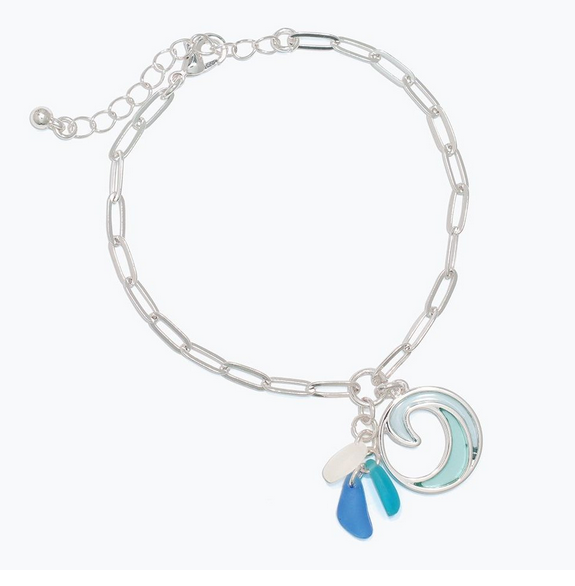 Silver Wave w/ Blue Seaglass Bracelet