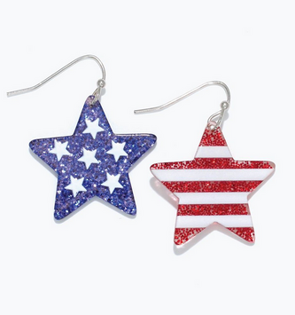 Patriotic Glitter Star Earrings
