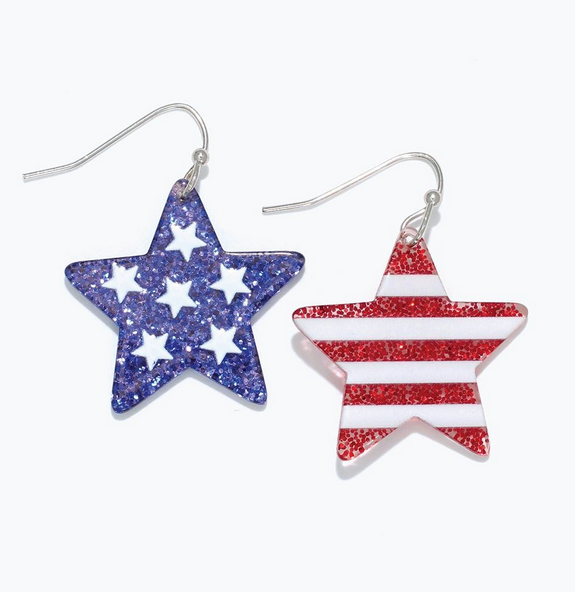 Patriotic Glitter Star Earrings