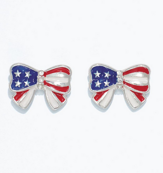 Patriotic Enamel Bow Earrings