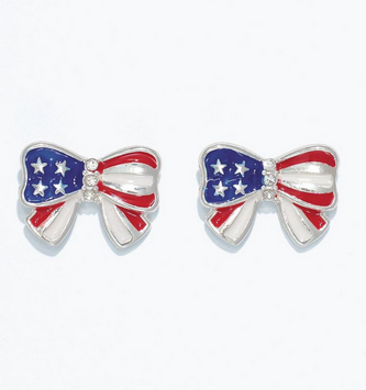 Patriotic Enamel Bow Earrings