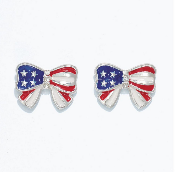Patriotic Enamel Bow Earrings