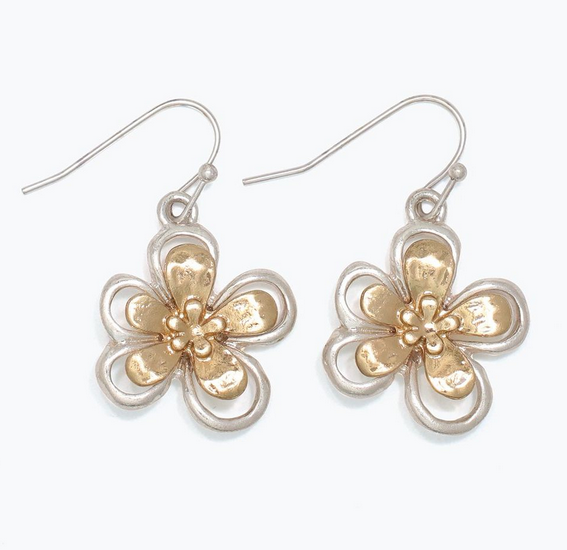 Two Tone Open Floral Earrings