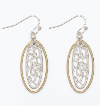 Two Tone Ornate Drop Earrings