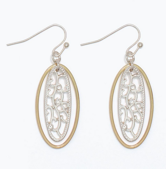 Two Tone Ornate Drop Earrings